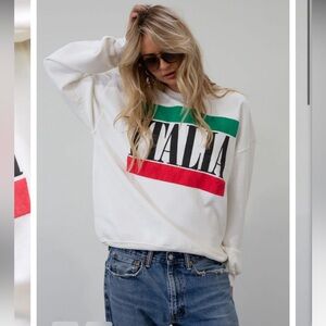 Daydreamer White Sweatshirt with Green & Red Stripes
